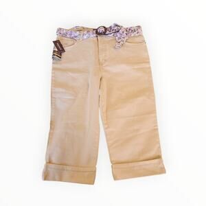 Gloria Vanderbilt Amanda Capri Pants Petite 14P Khaki Floral Belt NWT